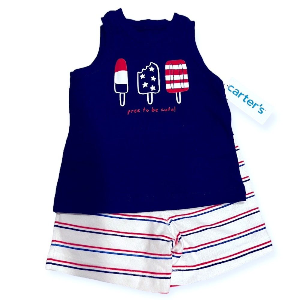 NWT Carter’s Baby Boys Patriotic Tank Top and Short, 2 Piece Set- Size 12m